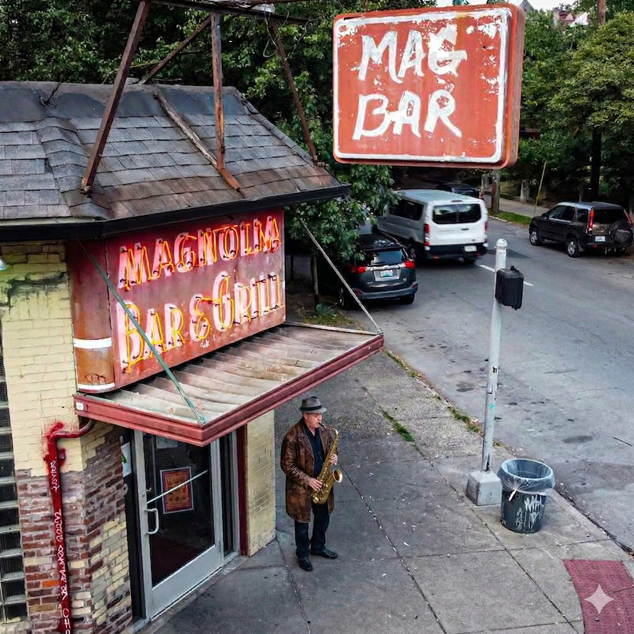 Saxophone outside the bar
