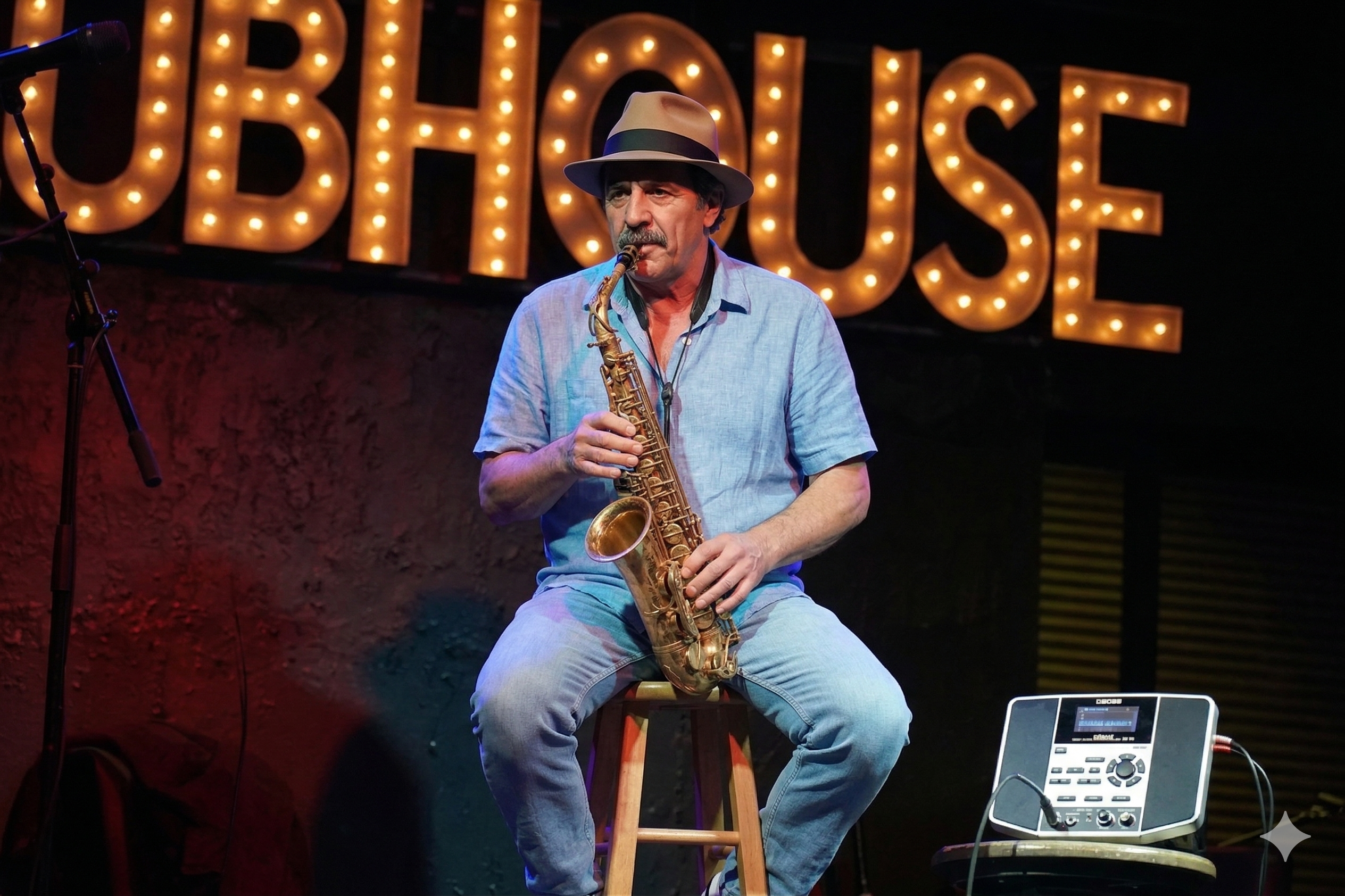 Saxophone solo outside the bar